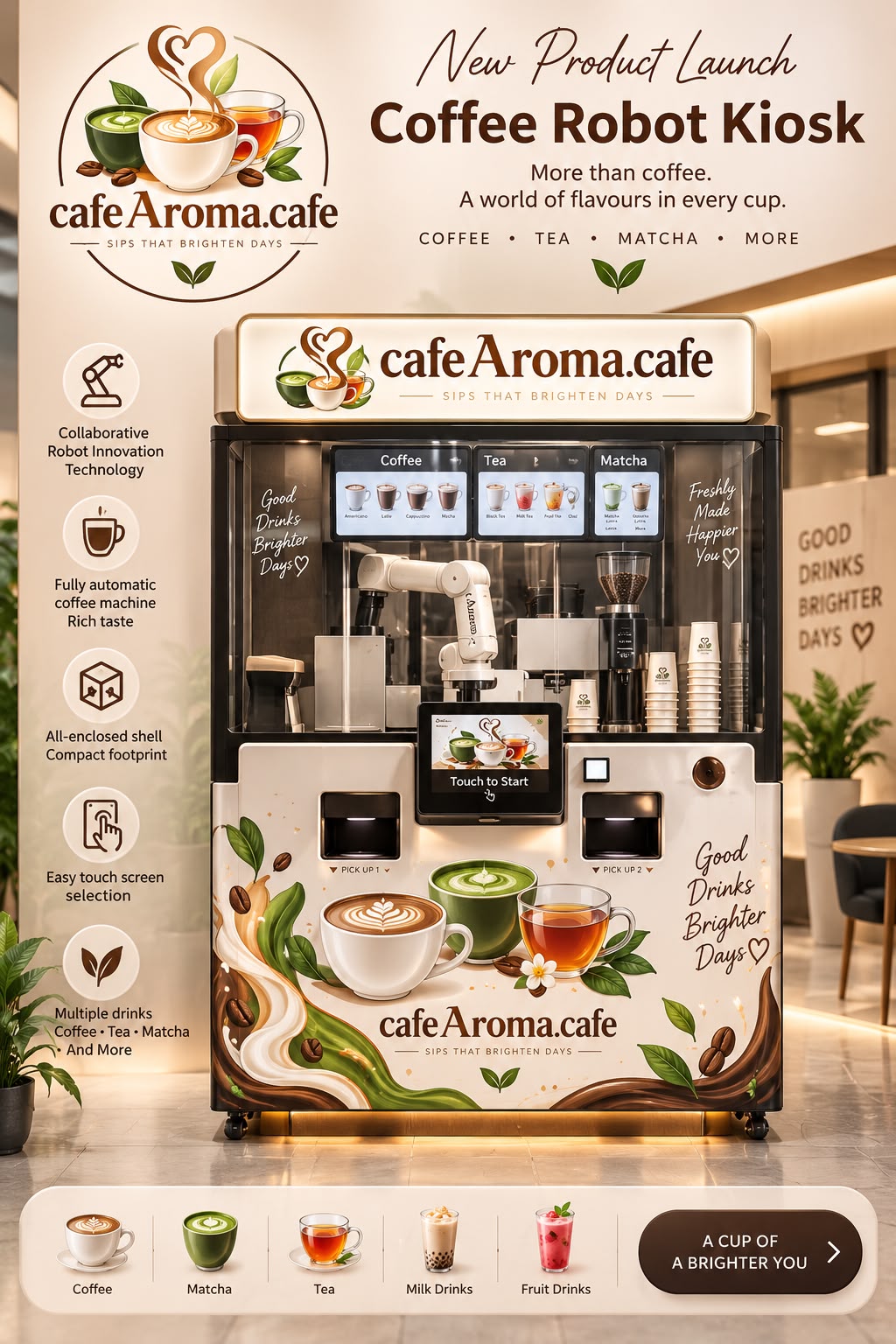 Cafe Aroma Coffee Robot Kiosk — new product launch