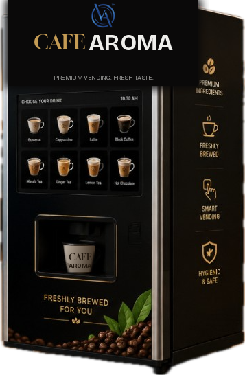 Cafe Aroma smart vending machine dispensing coffee