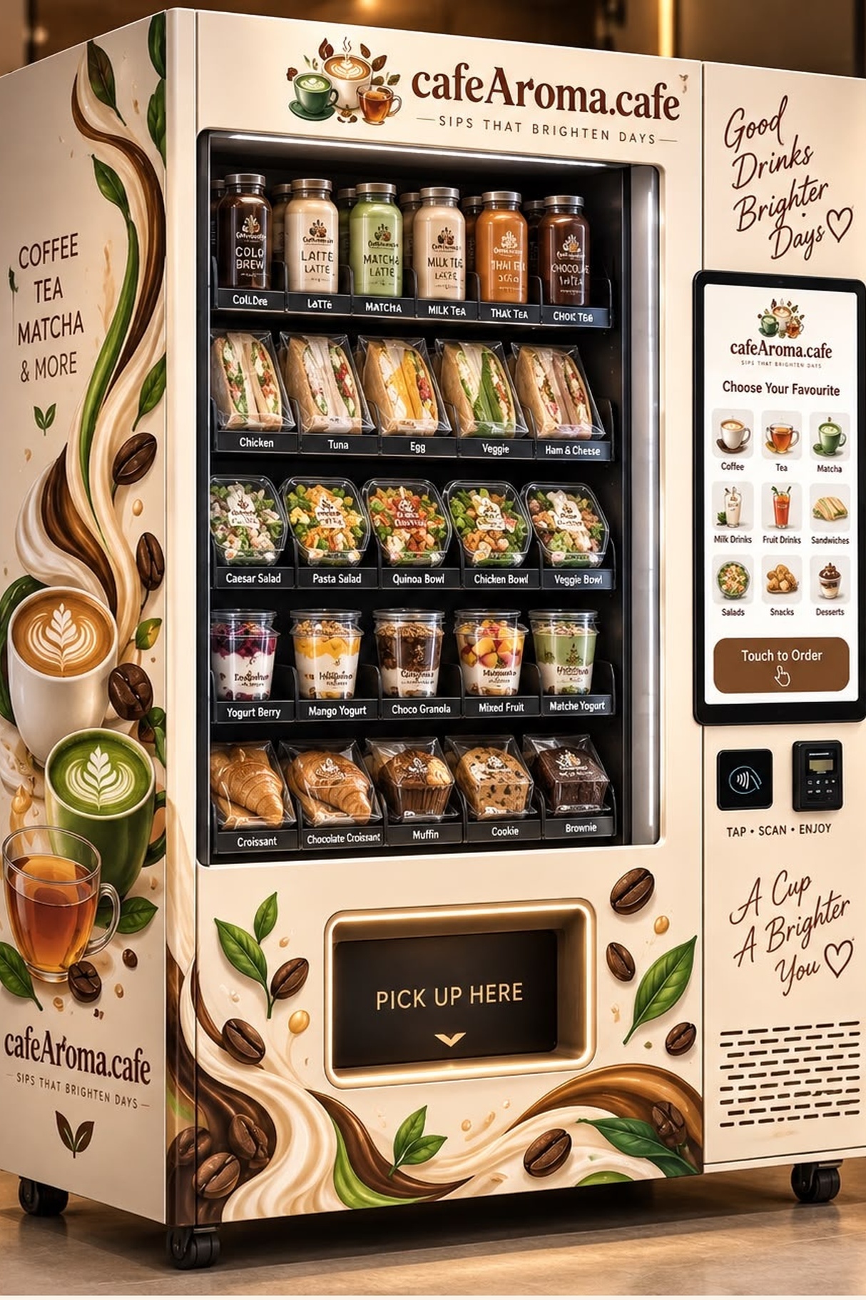 Cafe Aroma smart vending machine — new product launch